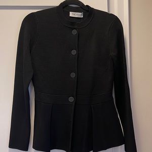 The Fold London black “Drayton Peplum Knitted Jacket”